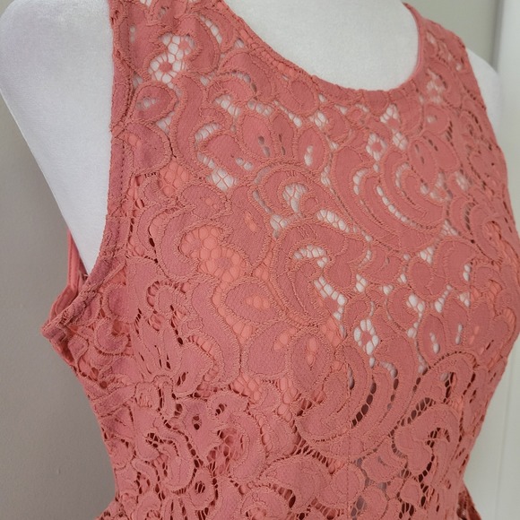 Haute Monde Womens Lacey Top LARGE Fairy Coquette Boho Sheer Peplum Summer Coral - Picture 3 of 8